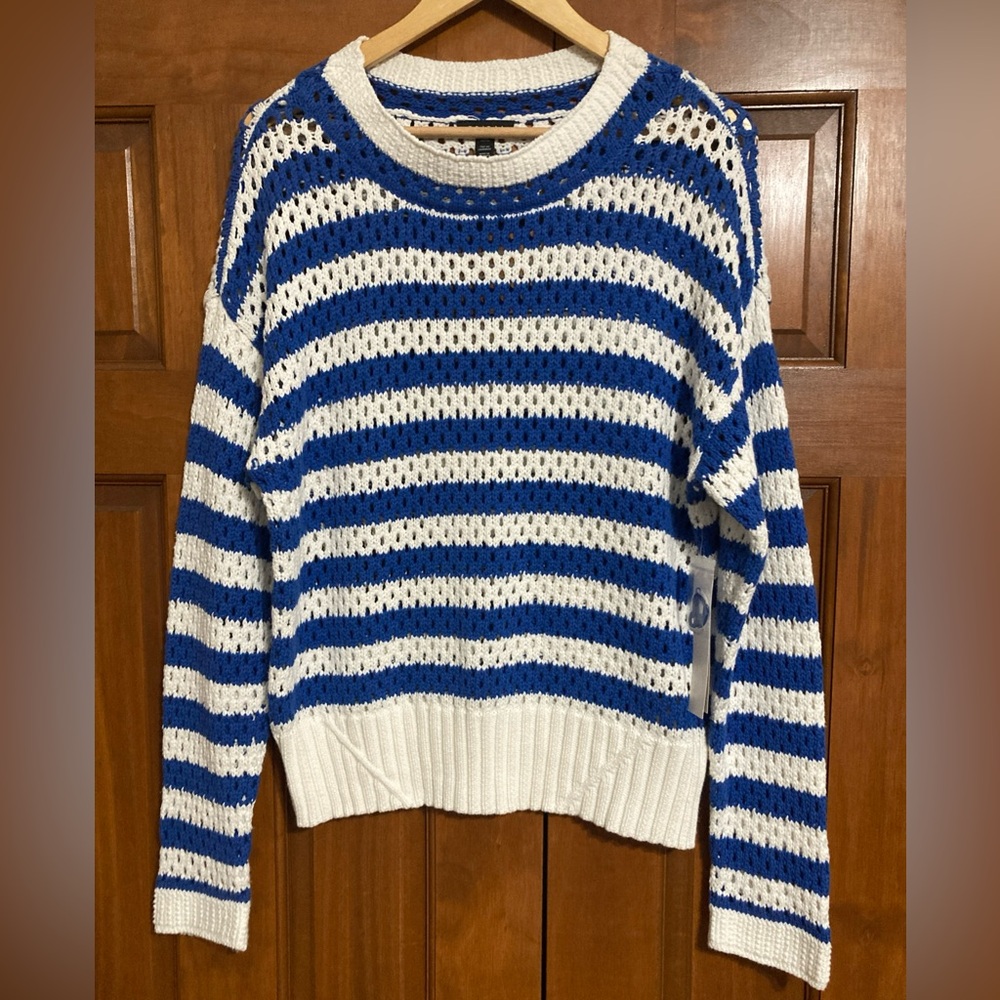NWT Tribal Blue and White Striped open knit Sweater women’s size XL